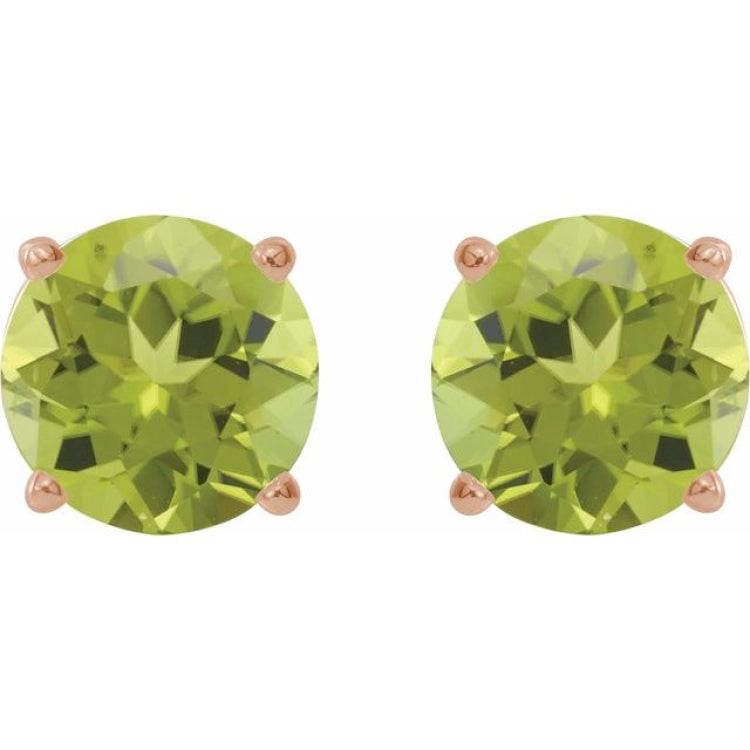 14K Rose 8 mm Natural Peridot Stud Earrings