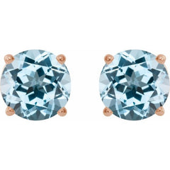 14K Rose 8 mm Natural Sky Blue Topaz Stud Earrings