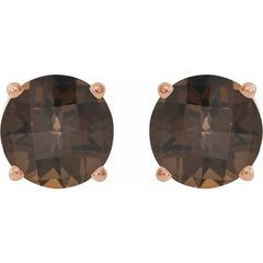 14K Rose 8 mm Natural Smoky Quartz Stud Earrings