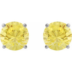 14K White Gold 8 mm Lab-Grown Yellow Sapphire Earrings