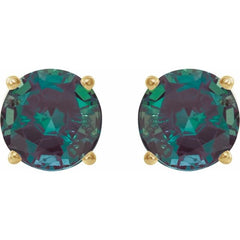 14K Yellow Gold 8 mm Lab-Grown Alexandrite Earrings