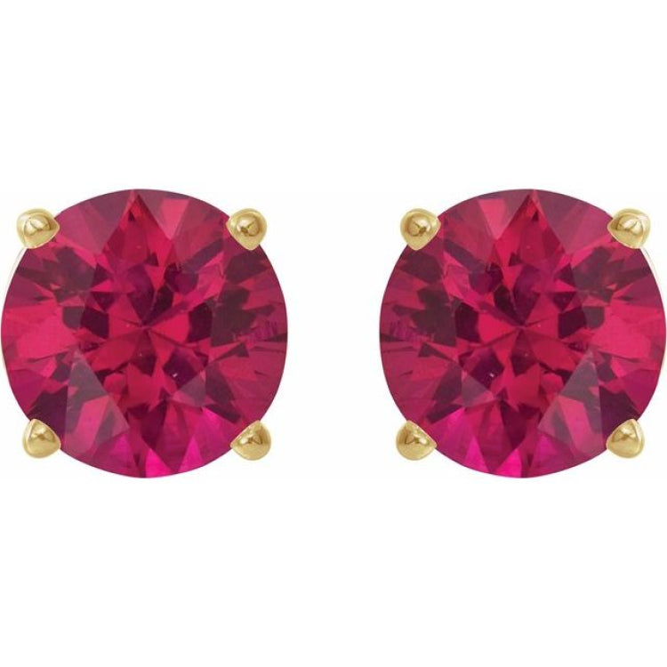 14K Yellow Gold 8 mm Lab-Grown Ruby Earrings