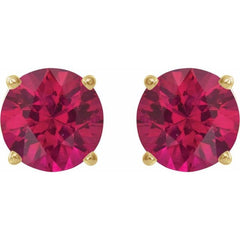 14K Yellow 8 mm Lab-Grown Ruby Stud Earrings