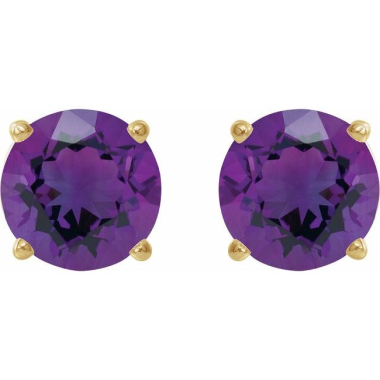14K Yellow 8 mm Natural Amethyst Stud Earrings