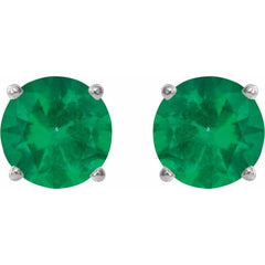 Platinum 8 mm Lab-Grown Emerald Stud Earrings