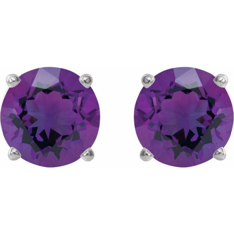 Platinum 8 mm Natural Amethyst Stud Earrings