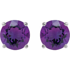 Platinum 8 mm Natural Amethyst Stud Earrings