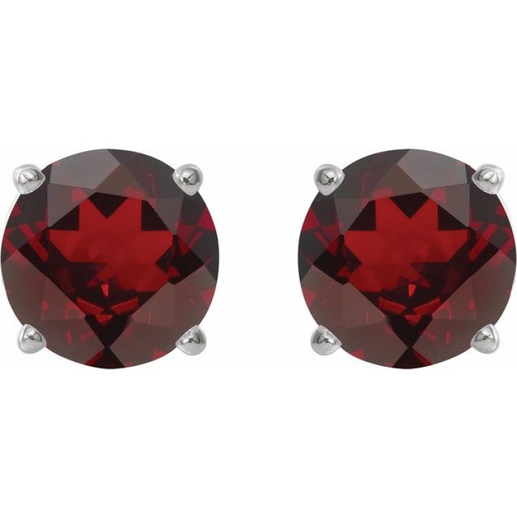 Platinum 8 mm Natural Mozambique Garnet Stud Earrings