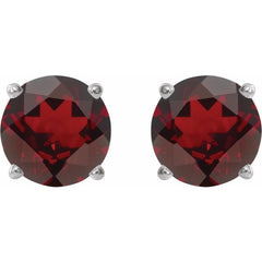 Platinum 8 mm Natural Mozambique Garnet Stud Earrings
