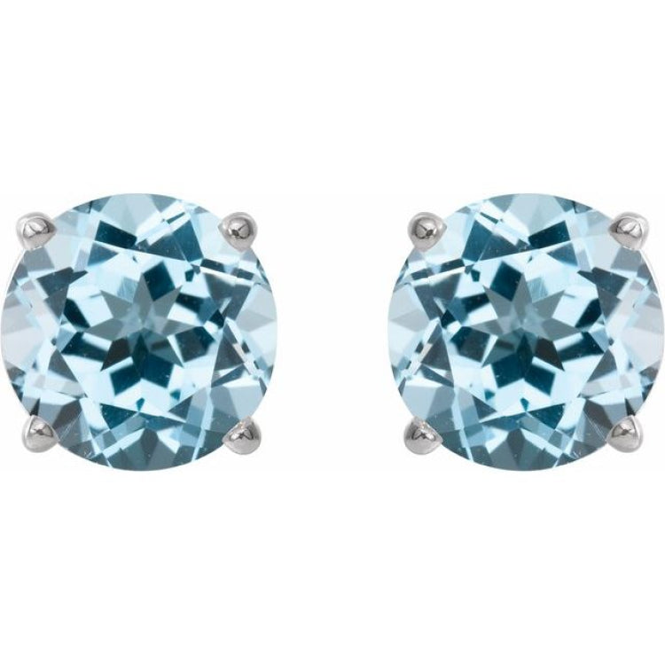 Platinum 8 mm Natural Sky Blue Topaz Stud Earrings