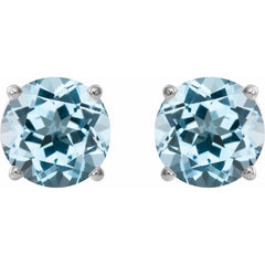 Platinum 8 mm Natural Sky Blue Topaz Stud Earrings