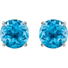 Platinum 8 mm Natural Swiss Blue Topaz Stud Earrings