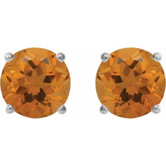 Sterling Silver 8 mm Natural Citrine Stud Earrings