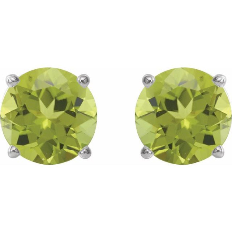 Sterling Silver 8 mm Natural Peridot Stud Earrings