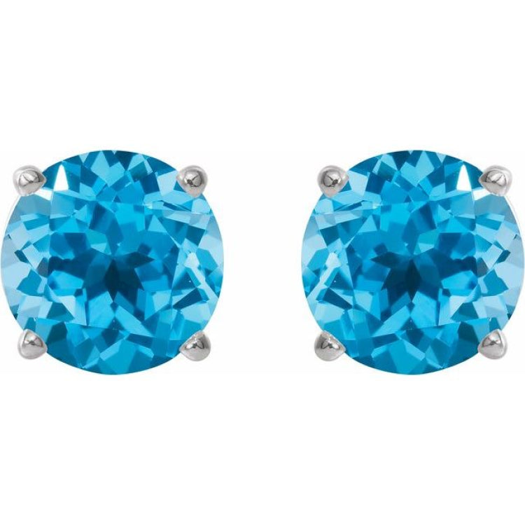 Sterling Silver 8 mm Natural Swiss Blue Topaz Stud Earrings