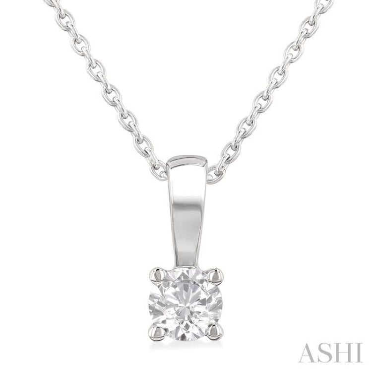 1/5 Ctw Prong Set Round Cut Diamond Solitaire Pendant With Chain in 14K White Gold