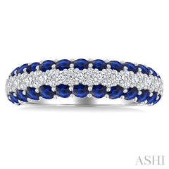 1/2 Ctw Round Cut Diamond Center and 2.4MM Sapphire Border Precious Band in 14K White Gold
