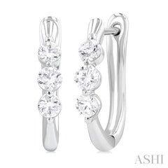 1/2 ctw 3-Stone Round Cut Diamond Fashion Hoop Earring in 14K White Gold