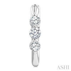 1/2 Ctw 3-Stone Round Cut Diamond Fashion Hoop Earrings in 14K White Gold
