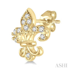 1/20 Ctw Fleur De Lis Round Cut Diamond Petite Earrings in 10K Yellow Gold