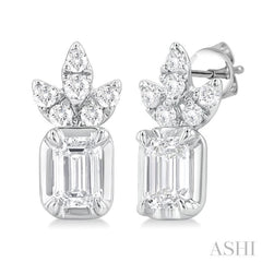 3/8 Ctw Emerald and Round Cut Diamond Fashion Earrings in 14K White Gold