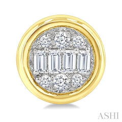 1/5 Ctw Petite Bezel Set Round Shape Fusion Baguette and Round Cut Diamond Fashion Stud Earrings in 10K Yellow Gold