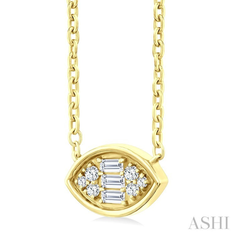 1/6 Ctw Petite Bezel Set East-West Marquise Shape Fusion Baguette and Round Cut Diamond Fashion Pendant With Chain in 10K Yellow Gold