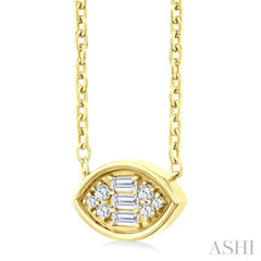 1/6 Ctw Petite Bezel Set East-West Marquise Shape Fusion Baguette and Round Cut Diamond Fashion Pendant With Chain in 10K Yellow Gold