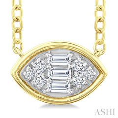 1/6 Ctw Petite Bezel Set East-West Marquise Shape Fusion Baguette and Round Cut Diamond Fashion Pendant With Chain in 10K Yellow Gold