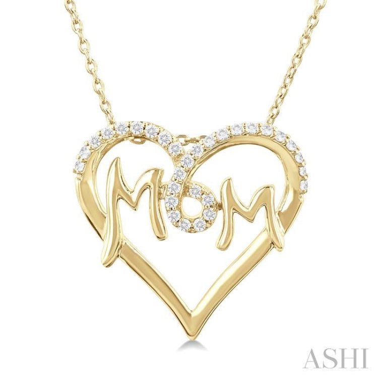 1/6 Ctw 'MOM' Heart Frame Round Cut Diamond Fashion Pendant With Chain in 10K Yellow Gold