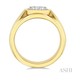 1/2 Ctw Basin Nestled Circular Mount Lovebright Round Cut Diamond Men's Ring in 10K Yellow and White Gold