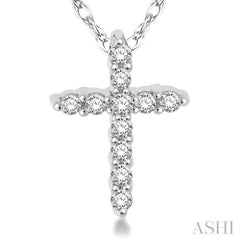 1/20 Ctw Round Cut Diamond Cross Petite Pendant in 14K White Gold with Chain