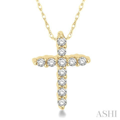 1/20 Ctw Round Cut Diamond Cross Petite Pendant in 14K Yellow Gold with Chain