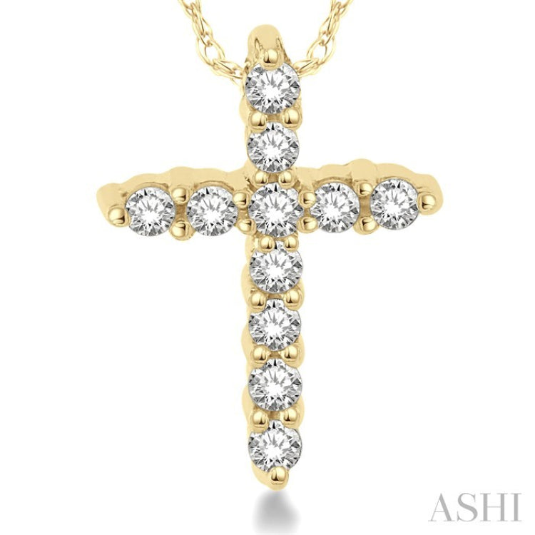 1/20 Ctw Round Cut Diamond Cross Petite Pendant in 14K Yellow Gold with Chain