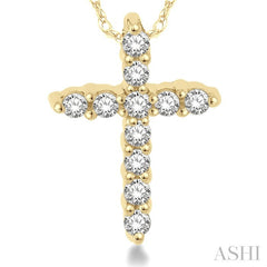 1/20 Ctw Round Cut Diamond Cross Petite Pendant in 14K Yellow Gold with Chain