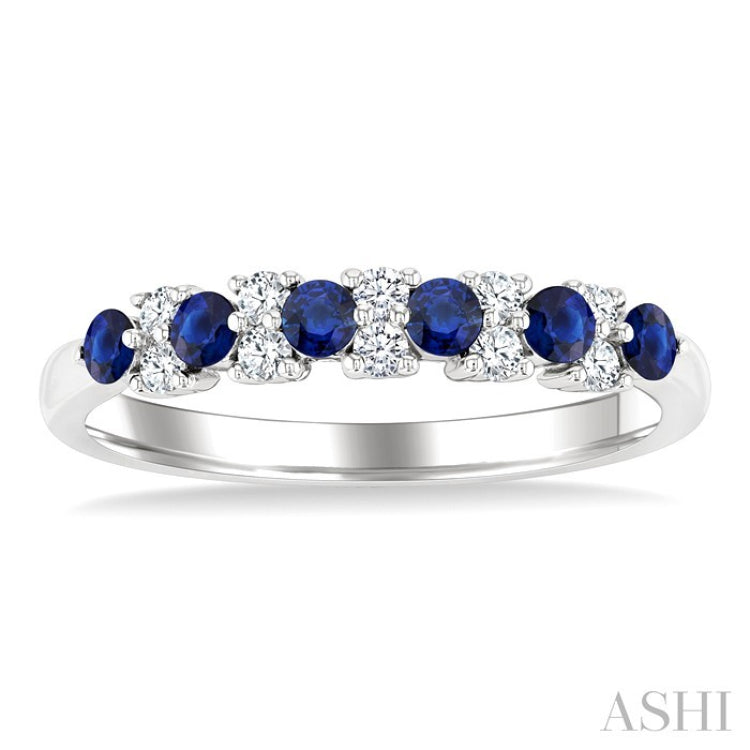 2.3 MM Sapphire and 1/5 Ctw Round Cut Diamond Precious Band in 14K White Gold