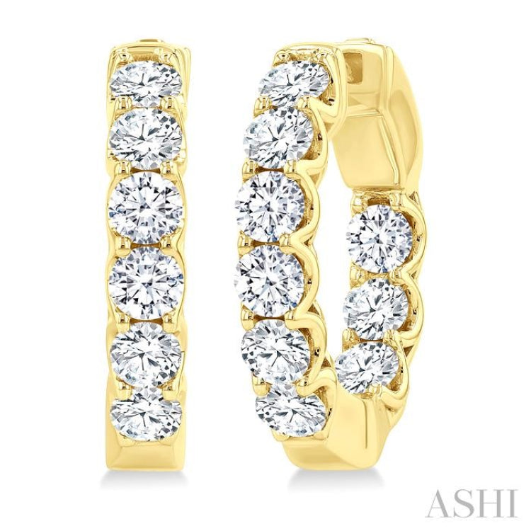 3 Ctw Inside-Out Embellished Round Cut Diamond Hoop Earrings in 14K Yellow Gold