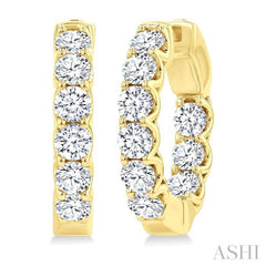 3 Ctw Inside-Out Embellished Round Cut Diamond Hoop Earrings in 14K Yellow Gold
