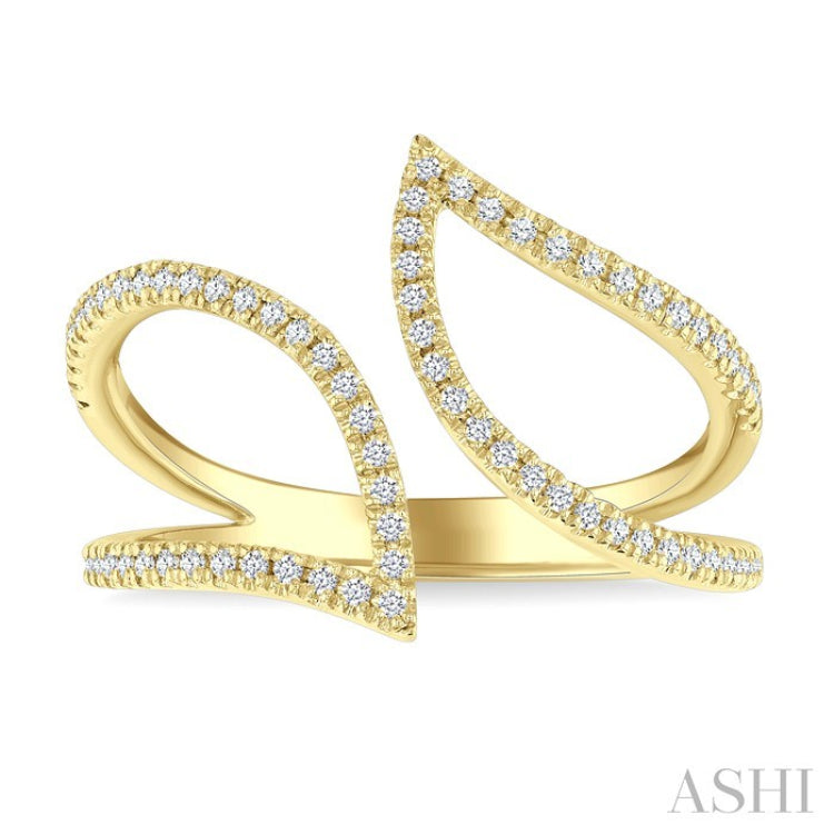 1/4 Ctw Bypass Wide Split Leaf Pattern Round Cut Diamond Lightweight Open Fashion Ring in 10K Yellow Gold
