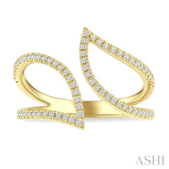 1/4 Ctw Bypass Wide Split Leaf Pattern Round Cut Diamond Lightweight Open Fashion Ring in 10K Yellow Gold