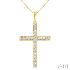 1/2 Ctw Round Cut Diamond Pave Set 1-Inch Plate Cross Pendant With Chain in 14K Yellow Gold