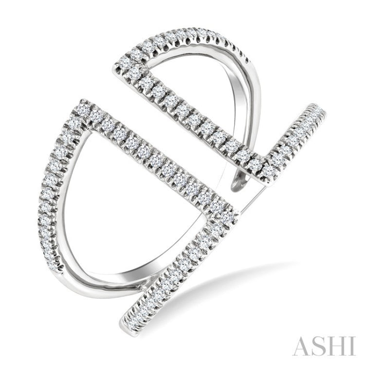 1/3 Ctw Geometric Wide Split Lightweight Round Cut Diamond Open Fashion Ring in 10K White Gold