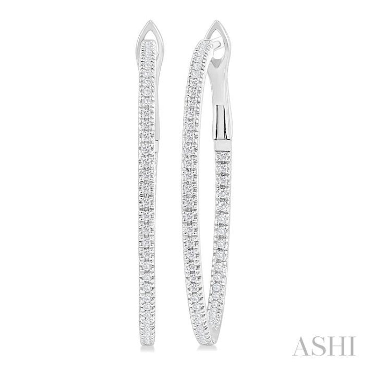 1/3 ctw Inside & Outside Round Cut Diamond Hoop Earring in 14K White Gold