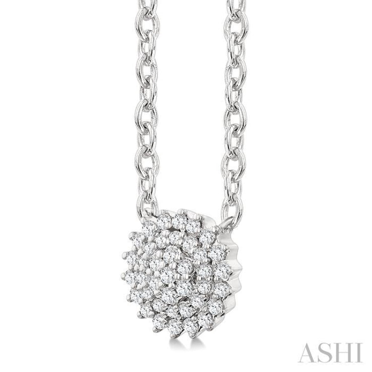 1/6 Ctw Petite Round Shape Round Cut Diamond Cluster Fashion Pendant With Chain in 10K White Gold