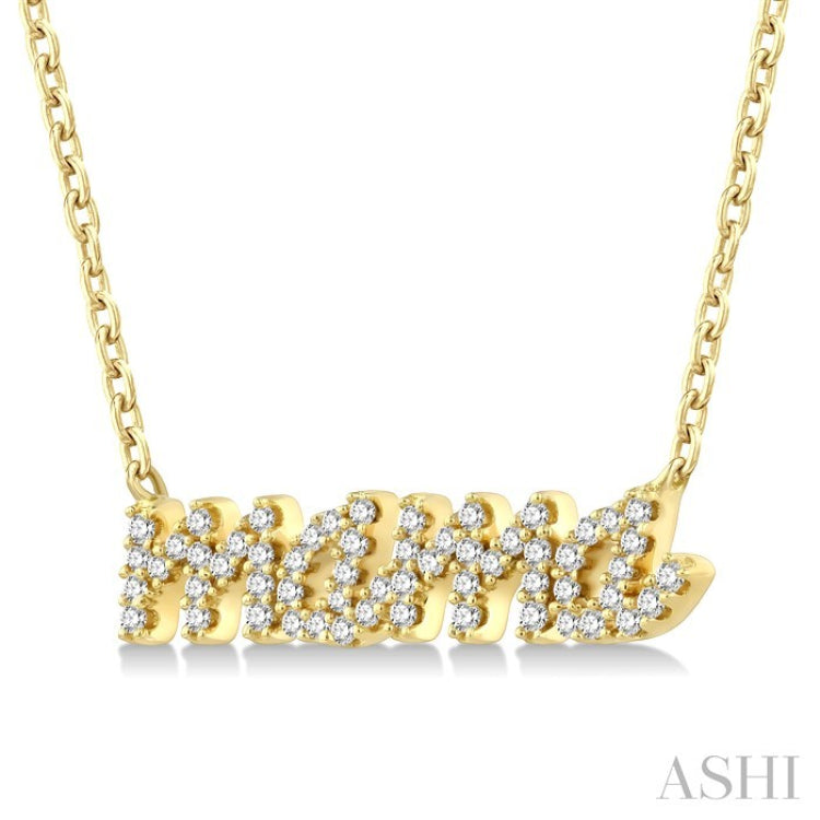 1/5 Ctw 'mama' Script Round Cut Diamond Necklace in 10K Yellow Gold