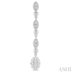 1/2 Ctw Oval Lovebright and Marquise Motif Round Cut Diamond Fashion Long Earrings in 14K White Gold
