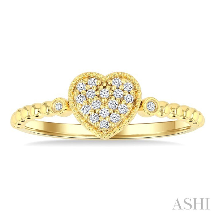 1/8 Ctw Petite Bead Shank Heart Motif Round Cut Bead Bijoux Diamond Fashion Ring in 10K Yellow Gold