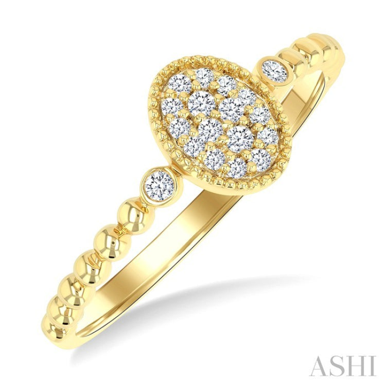 1/8 Ctw Petite Bead Shank Oval Center Round Cut Bead Bijoux Diamond Fashion Ring in 10K Yellow Gold