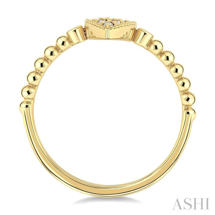 1/8 Ctw Petite Bead Shank Pear Shape Center Round Cut Bead Bijoux Diamond Fashion Ring in 10K Yellow Gold