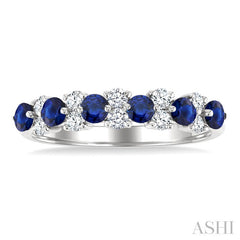 2.7 MM Sapphire and 1/3 Ctw Round Cut Diamond Precious Band in 14K White Gold